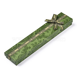 Flower Printed Cardboard Jewelry Necklace Boxes, with Black Sponge, for Jewelry Gift Packaging, Rectangle with Bowknot, Dark Sea Green, 21.1x4.3x2.1cm, Inside: 20.8×3.85cm(CBOX-T006-06A)