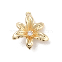 Brass Pave Clear Cubic Zirconia Pendants, Flower, Long-Lasting Plated, Real 14K Gold Plated, 21x18.5x5mm, Hole: 1.2mm(KK-Z061-13G-01)