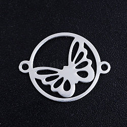 201 Stainless Steel Links connectors, Circle with Butterfly, Stainless Steel Color, 19.5x15x1mm, Hole: 1.4mm(STAS-S105-JN396-1)