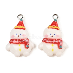 Christmas Theme Opaque Resin Pendants, with Platinum Iron Loop, Snowman, 27.5x18x7.5mm, Hole: 2mm(RESI-S08-03F)