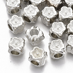 Plating ABS Plastic European Beads, Large Hole Beads, Cube with Flower, Platinum, 8.5x8.5x8.5mm, Hole: 4.5mm(X-KY-T019-19)