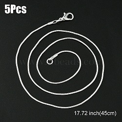 Brass Round Snake Chain Necklace with Lobster Claw Clasps, for Beadable Necklace Making, Silver, 17.72 inch(45cm)(MAK-YW0001-14B)