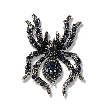 Halloween Spider Alloy Rhinestones Brooches for Party Wear, Capri Blue, 65x45mm