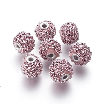 Handmade Indonesia Beads, with Aluminium Chains, Round, Plum, 16.5~18x14~15mm, Hole: 3~3.5mm