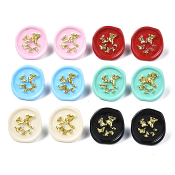 Flat Round with Butterfly Stud Earrings for Women, Cadmium Free & Nickel Free & Lead Free, Mixed Color, 20x19mm, Pin: 0.7mm