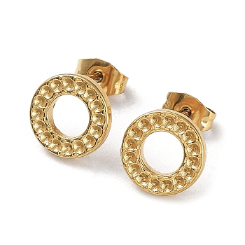 Ion Plating(IP) 304 Stainless Steel Stud Earring Findings, Round Ring Ear Studs, Real 18K Gold Plated, 11.5mm, Pin: 0.7mm, Fit for 1.2mm Rhinestone