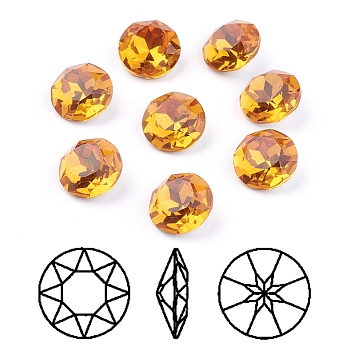 Pointed Back & Back Plated K9 Glass Rhinestone Cabochons, Grade A, Faceted, Flat Round, Sunflower, 10x5mm