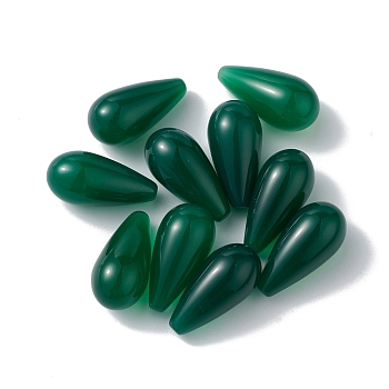 Natural Green Onyx Agate Beads, No Hole/Undrilled, Dyed & Heated, Teardrop, Dark Green, 20x10mm