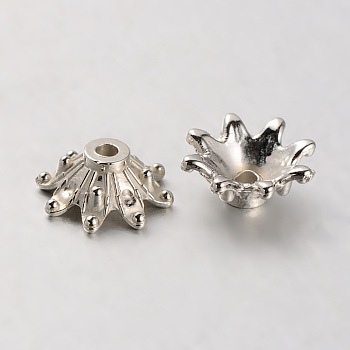 CCB Plastic Bead Caps, 8-Petal, Platinum, 8.5x3.5mm, Hole: 1.4mm
