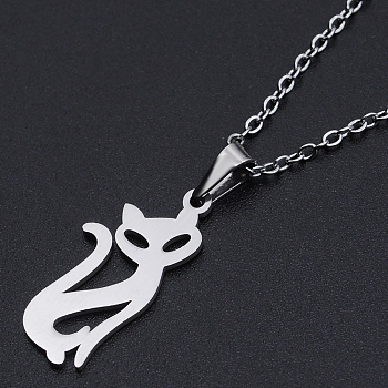 201 Stainless Steel Pendants Necklaces, with Cable Chains and Lobster Claw Clasps, Fox, Stainless Steel Color, 17.71 inch(45cm), 1.5mm