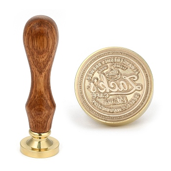 Brass Retro Wax Sealing Stamp, with Wooden Handle for Post Decoration DIY Card Making, Drink Pattern, 90x25.5mm