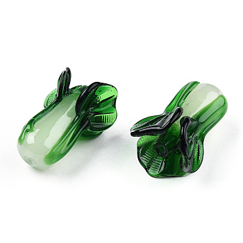 Handmade Lampwork Beads, Chinese Cabbage, Green, 35.5~38.5x25.5~29mm , hole: 3.5mm.