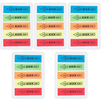 5 Colors Neon Color PET Please Sign Here Arrow Index Tabs, Sign Here Sticky Note Flags Label Tags, Mixed Color, 56x77x1.6mm, Sticker: 45.5x12x0.1mm