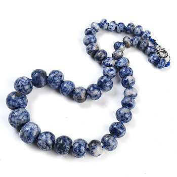 Natural Blue Spot Jasper Rondelle Graduated Beaded Necklaces for Women Men, 19.49 inch(49.5cm)