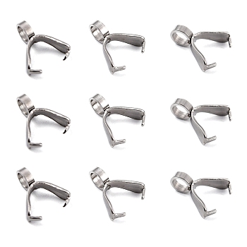 201 Stainless Steel Pinch Bails, Ice Pick Pinch Bails for Pendant Making, Stainless Steel Color, 8.5x3.5mm, Hole: 2.5mm, Pin: 0.6mm