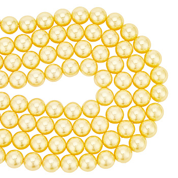 PandaHall Elite 2 Strands Electroplated Shell Pearl Beads Strands, Polished Round, Gold, 8mm, 14.57 inch(37cm)