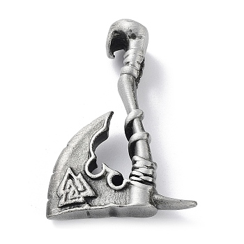 Tibetan Style Alloy Pendants, Frosted, Axe with Valknut Charm, Antique Silver, 40.5x30x12mm, Hole: 6mm
