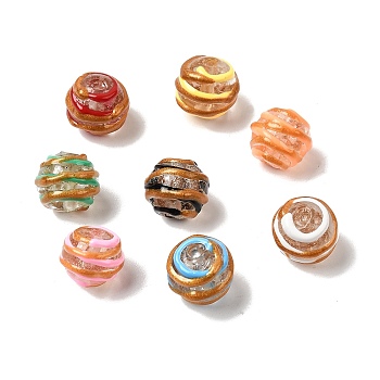 Handmade Gold Sand Enamel Lampwork Beads, Hand Painted Beads, Round, Two Tone, Mixed Color, 12~13x11~12mm, Hole: 1.5~1.8mm