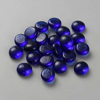 Transparent Glass Beads, No Hole, Flat Round, Blue, 14~14.5x8mm