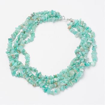 Natural Amazonite Multi-strand Necklaces, with Metal Alloy Bar & Ring Toggle Clasps, Silver Color Plated, 17.7 inch~18.1 inch(45cm~46cm)