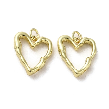 Rack Plating Brass Pendants, Lead Free & Cadmium Free, Long-Lasting Plated, Heart Charm, Real 18K Gold Plated, 17x16x4mm, Hole: 3mm