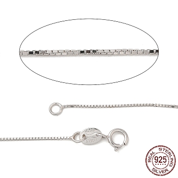 Rhodium Plated 925 Sterling Silver Box chain Necklaces, with Spring Ring Clasps, Thin Chain and Findings, Platinum, 15.7 inch, 0.5mm