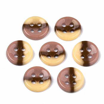 4-Hole Handmade Lampwork Sewing Buttons, Tri-colored, Flat Round, Sienna, 11.5x2.5mm, Hole: 1.2mm