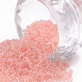12/0 Grade A Round Glass Seed Beads, Ceylon, Light Coral, 2x1.5mm, Hole: 0.7mm, about 48500pcs/pound