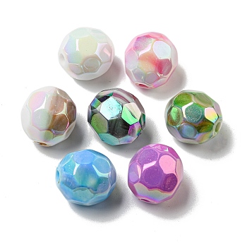 UV Plating Acrylic Beads, Faceted, Round, Mixed Color, 16x15mm, Hole: 3mm