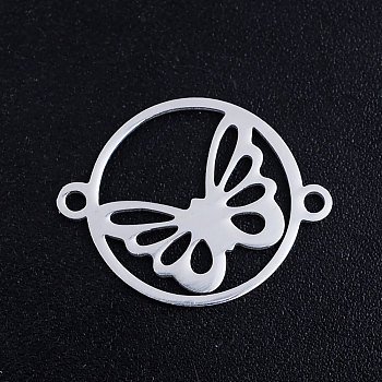 201 Stainless Steel Links connectors, Circle with Butterfly, Stainless Steel Color, 19.5x15x1mm, Hole: 1.4mm