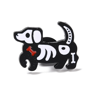 Dog Skeleton Enamel Pin, Halloween Animal Alloy Badge for Backpack Clothing, Electrophoresis Black, White, 19x26x2mm, Pin: 1mm