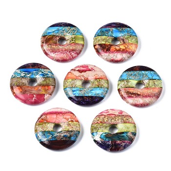 Rainbow Color Natural Imperial Jasper Pendants, Dyed, Donut/Pi Disc, 26x6mm, Hole: 5mm