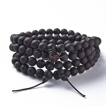 4-Loop Wrap Style Prayer Meditation Yoga Bracelet for Men Women, 108 8mm Round Wood Beaded Bracelet, Buddhist Jewelry, Black, 34.25 inch(87cm), Beads: 8mm