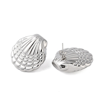 304 Stainless Steel Earrings, Shell Shape, Platinum, 32.5x32mm