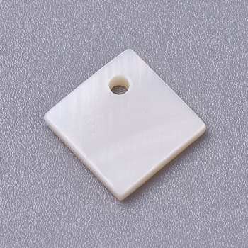 Shell Pendants, Rhombus, Side length: 10.5x10.5x1.5mm, Hole: 1.5mm, Diagonal Length: 14x14x1.5mm