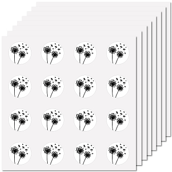 8 Sheets Plastic Waterproof Self-Adhesive Picture Stickers, Round Dot Cartoon Decals for Kid's Art Craft, Flower, 150x150mm, Sticker: 25mm