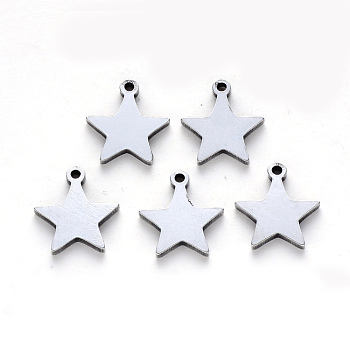 304 Stainless Steel Charms, Laser Cut, Star, Stainless Steel Color, 12x11x1mm, Hole: 1.2mm