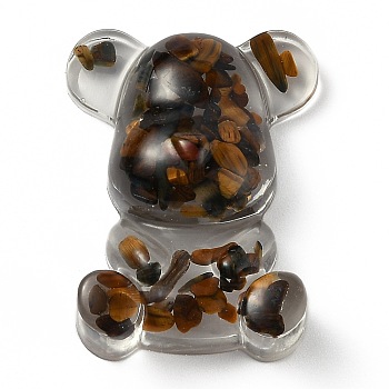 Resin Display Decorations, with Natural Tiger Eye Chips Inside, Bear, 53.5~53.8x41~41.5x17.5~21mm
