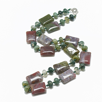 Natural Indian Agate Beaded Necklaces, with Alloy Lobster Clasps, Rectangle, 18.1 inch~18.5  inch(46~47cm), Rectangle: 18~18.5x13mm