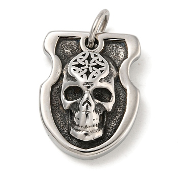 316 Surgical Stainless Steel Pendants, Skull, Antique Silver, 39x30x12mm, Hole: 10mm