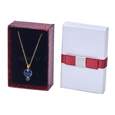Kraft Cotton Filled Rectangle Cardboard Jewelry Set Boxes with Bowknot(CBOX-N006-03)-7