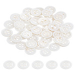 50Pcs 4-Hole Shell Buttons, Undyed, Flat Round, Floral White, 10x2mm, Hole: 1.5mm, 50pcs/set(BUTT-LP0001-02)