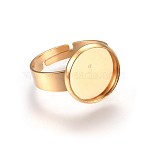 Ion Plating(IP) Adjustable 201 Stainless Steel Finger Rings Components, Pad Ring Base Findings, Flat Round, Golden, Size 7, 17~17.5mm, Tray: 12mm(STAS-G187-01G-12mm)