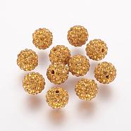 Polymer Clay Rhinestone Beads, Grade A, Round, Pave Disco Ball Beads, Topaz, 8x7.5mm, Hole: 1mm(RB-K050-8mm-C09)