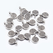 Tibetan Style Alloy Charms, Flat Round with Swirl, Cadmium Free & Nickel Free & Lead Free, Antique Silver, 11.8x8x1.5mm, Hole: 1mm(LF0339Y-NF)