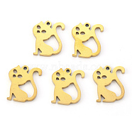 Vacuum Plating 304 Stainless Steel Charms, Laser Cut, Cat Shape, Golden, 14.5x12.5x1mm, Hole: 1.2mm(X-STAS-N092-69G)