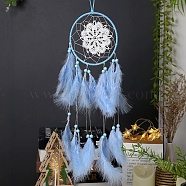Forest Style Woven Net/Web with Feather with Iron Home Crafts Wall Hanging Decoration, Flower, Light Sky Blue, 550mm(PW-WG62961-02)