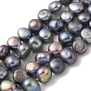 Dyed Natural Cultured Freshwater Pearl Beads Strands, Two Sides Polished, Black, 8~9mm, Hole: 0.5mm, about 23pcs/strand, 6.89''(17.5cm)(PEAR-A006-09E)