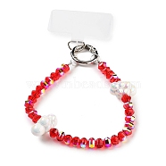 Alloy & Glass & Acrylic Beads Mobile Straps, with Mobile Phone Lanyard Patch, Red, 14.5cm(AJEW-H153-02P-02)