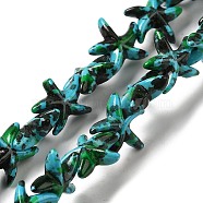 Synthetic Turquoise Dyed Beads Strands, Fuel Injection Effect, Starfish, Green, 13.5~14x14~15x5mm, Hole: 1.5mm, about 35~37pcs/strand, 14.17''~14.96''(36~38cm)(G-P507-04B)